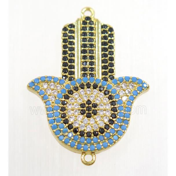 copper Hamsahand connector paved zircon, gold plated
