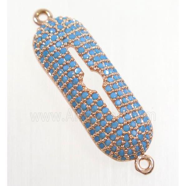 copper rectangle connector paved zircon, rose gold, turq