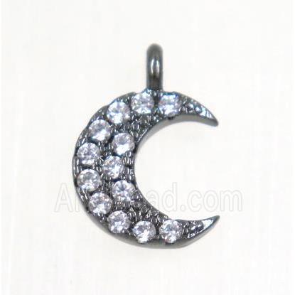 copper Crescent moon pendant paved zircon, black plated