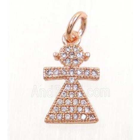 copper Kid pendant paved zircon, cartoon, rose gold
