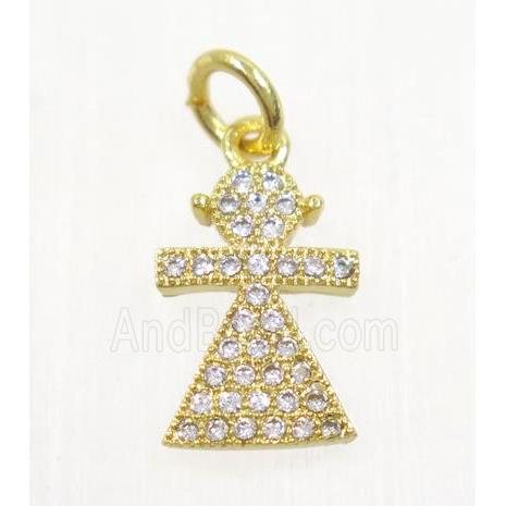 copper Kid pendant paved zircon, cartoon, gold plated