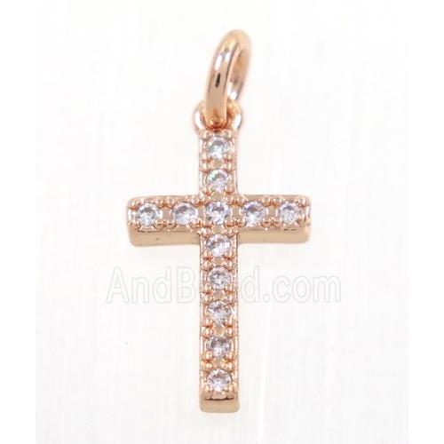 copper Cross pendant paved zircon, rose gold