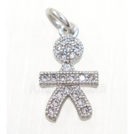 copper Kid pendant paved zircon, cartoon, platinum plated