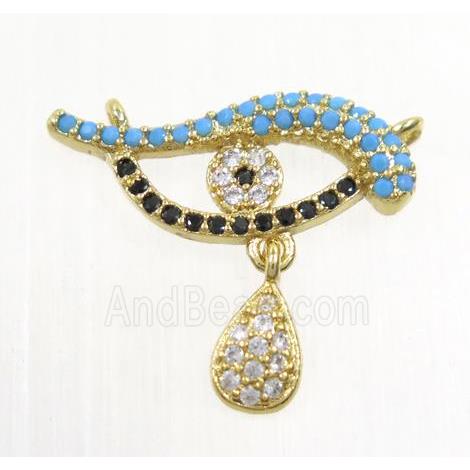 copper Dolphin pendant paved zircon with 2loops, gold plated