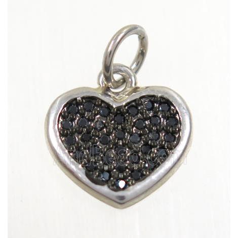 copper Heart pendant paved zircon, platinum plated