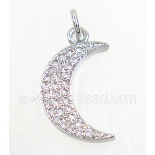 copper Moon pendant paved zircon, platinum plated