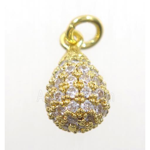 copper Teardrop pendant paved zircon, gold plated