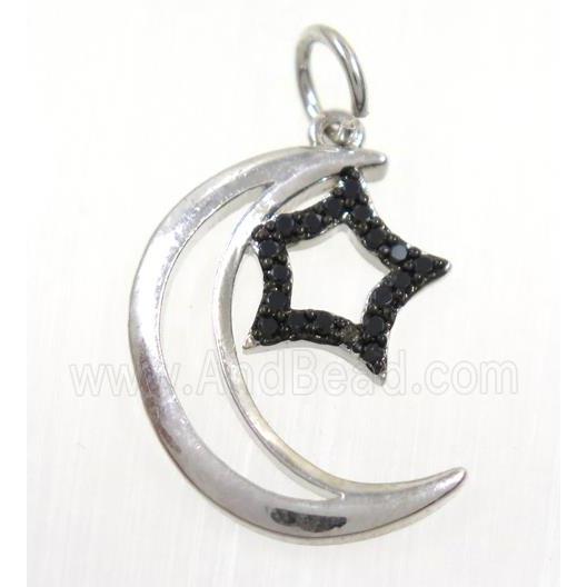 copper Moon pendant paved zircon with star, platinum plated