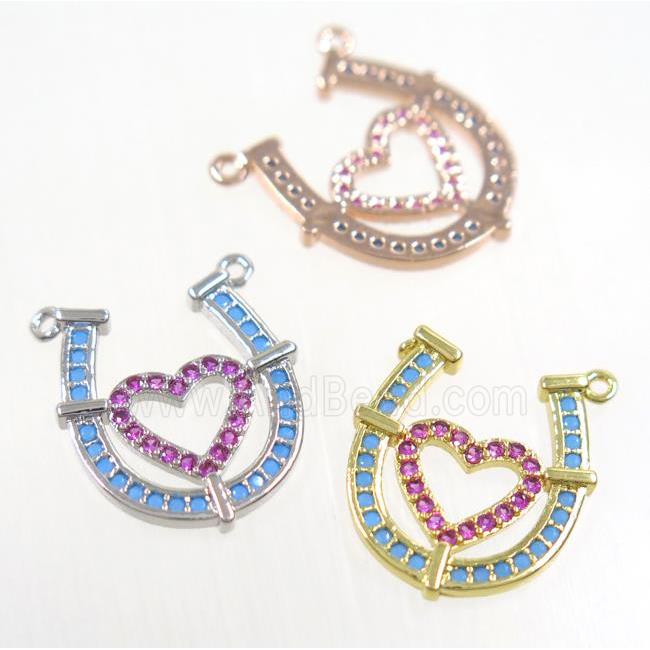 copper LOVE-U pendant paved zircon with 2loops, mix color