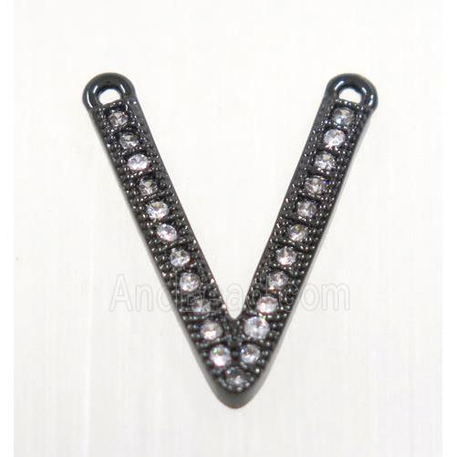 copper V pendant paved zircon with 2loops, black plated