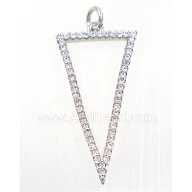 copper Triangle pendant paved zircon, platinum plated