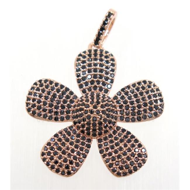 copper Flower pendant paved zircon, rose gold