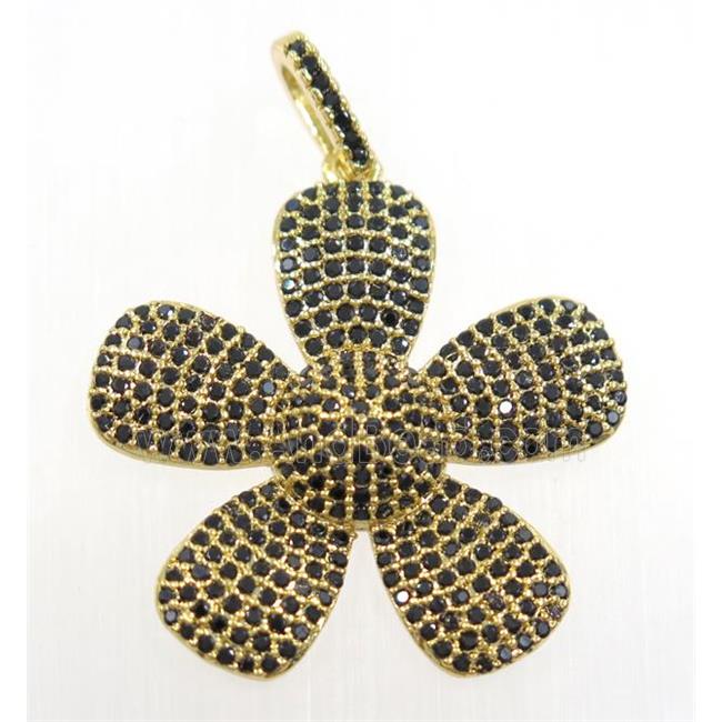 copper Flower pendant paved zircon, gold plated