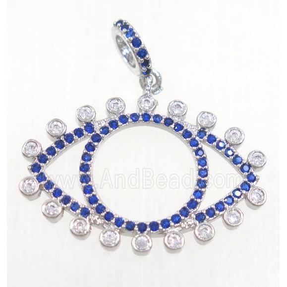 copper Eye charm pendant paved zircon, platinum plated