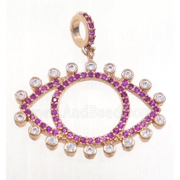 copper Eye charm pendant paved zircon, rose gold