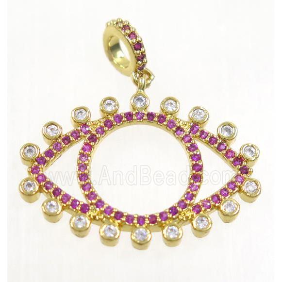 copper Eye charm pendant paved zircon, gold plated