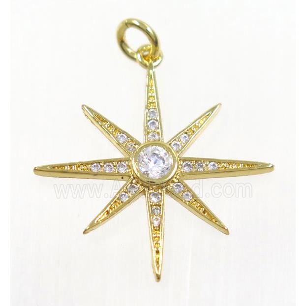 copper NorthStar pendant paved zircon, gold plated