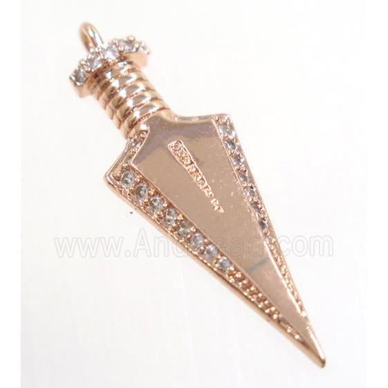 copper Arrowhead pendant paved zircon, rose gold