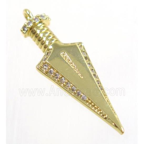 copper Arrowhead pendant paved zircon, gold plated