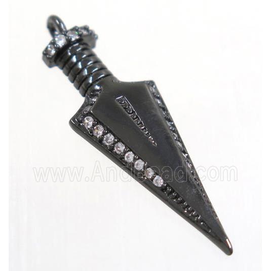 copper Arrowhead pendant paved zircon, black plated