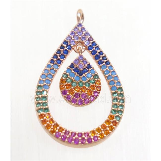 copper Teardrop pendant paved zircon, rose gold