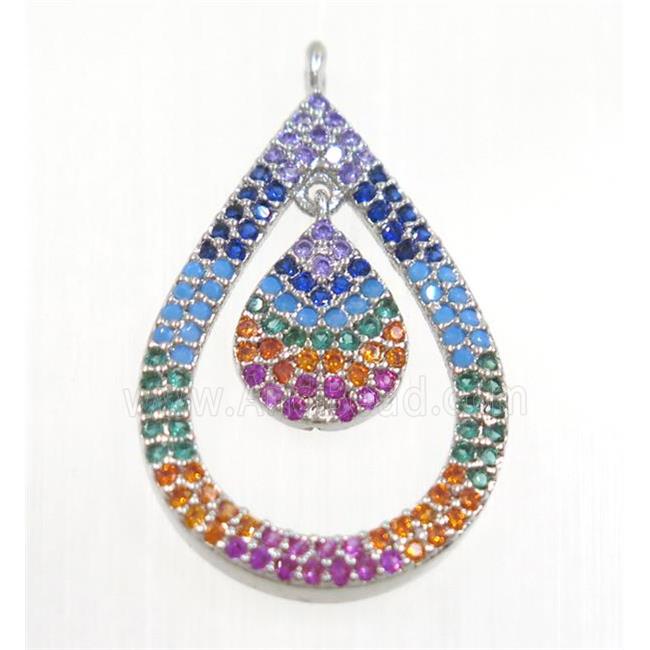 copper Teardrop pendant paved zircon, platinum plated
