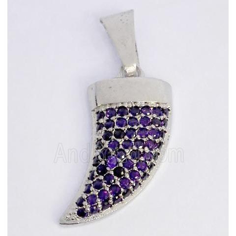 Copper pendant paved zircon, cattle horn, platinum plated