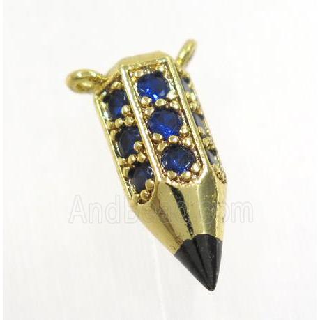 copper Arrowhead pendant paved blue zircon with 2loops, gold plated