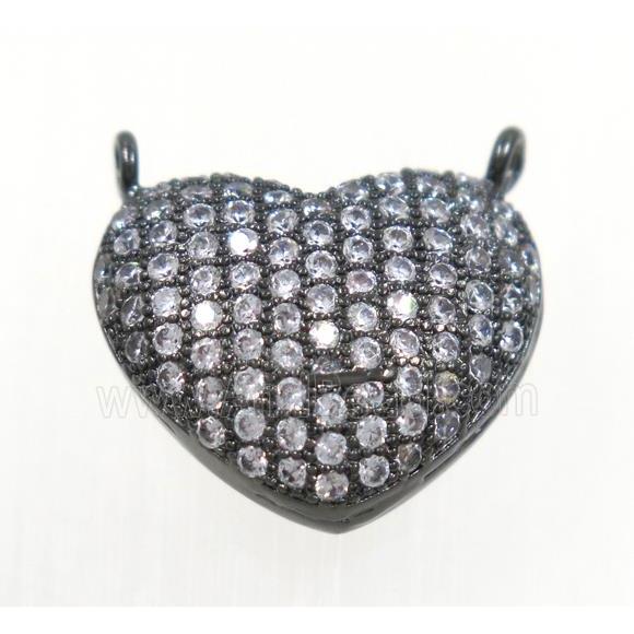 copper Heart pendant paved zircon with 2loops, black plated