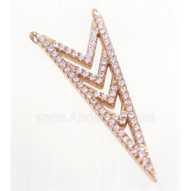 copper Arrowhead pendant paved zircon with 2loops, rose gold