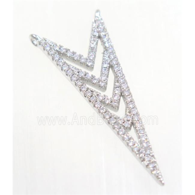 copper Arrowhead pendant paved zircon with 2loops, platinum plated