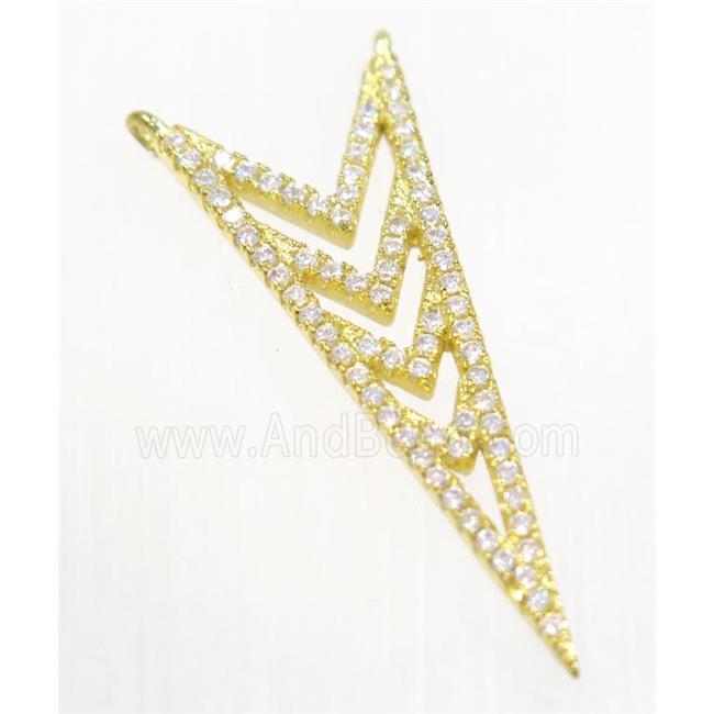 copper Arrowhead pendant paved zircon with 2loops, gold plated