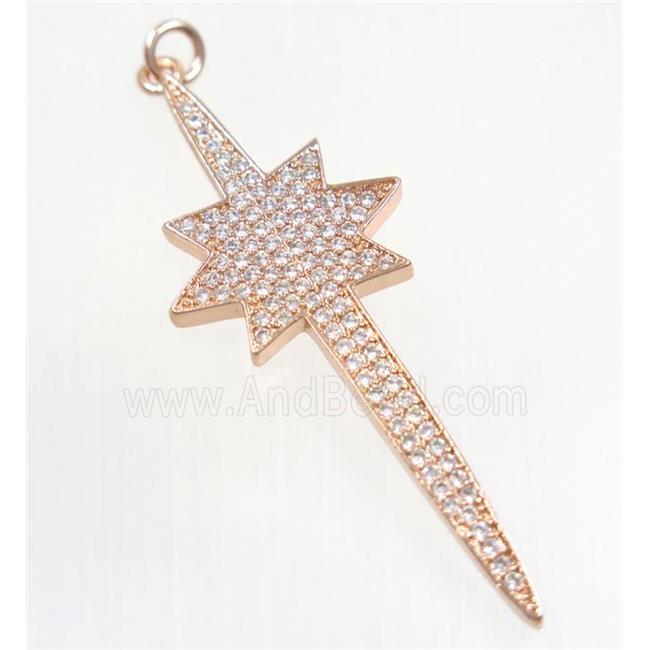 copper NorthStar pendant paved zircon, rose gold