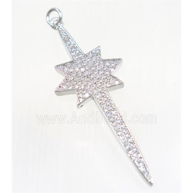 copper NorthStar pendant paved zircon, platinum plated