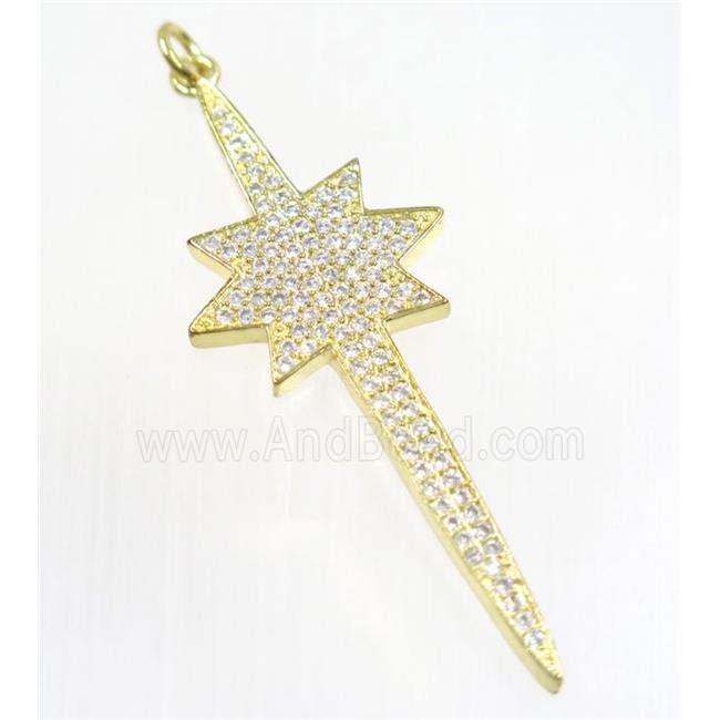 copper NorthStar pendant paved zircon, gold plated
