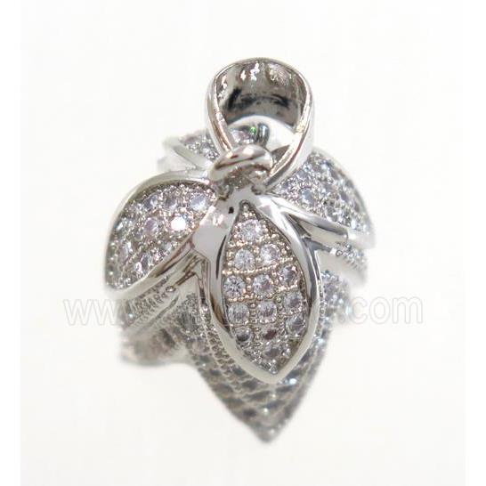 copper budflower pendant paved zircon, platinum plated