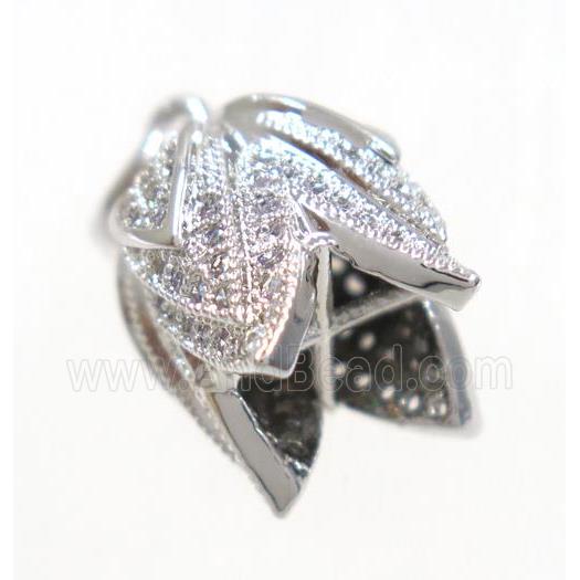 copper budflower pendant paved zircon, platinum plated