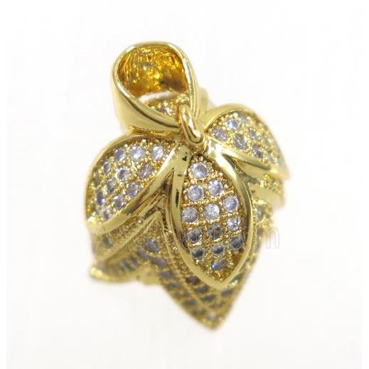copper budflower pendant paved zircon, gold plated