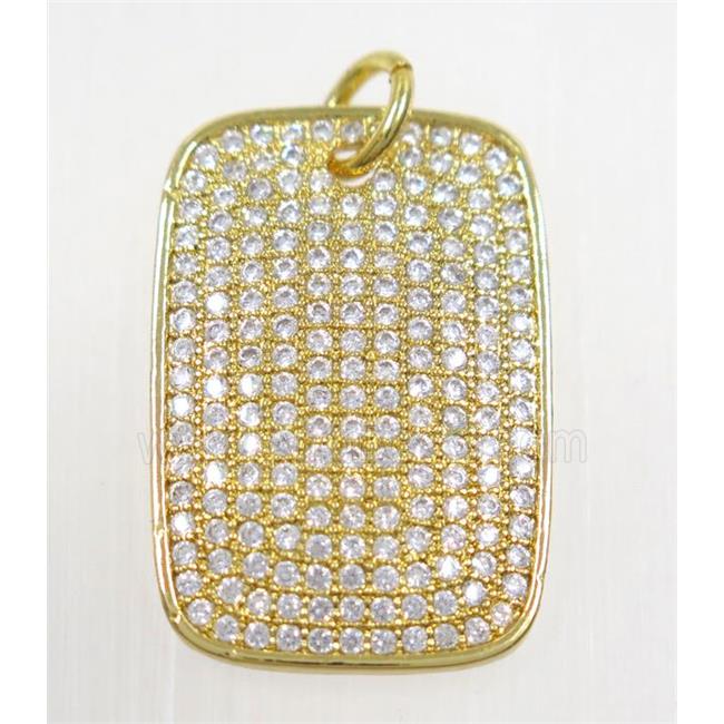copper rectangle pendant paved zircon, gold plated