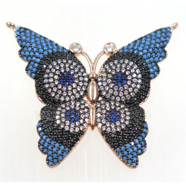 copper butterfly pendant paved zircon with 2loops, rose gold