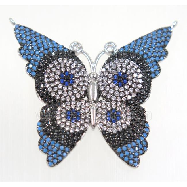 copper butterfly pendant paved zircon with 2loops, platinum plated