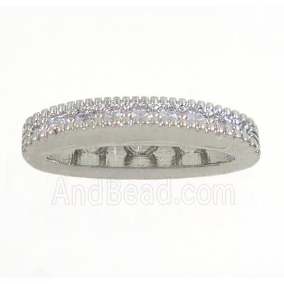 copper oval bead paved zircon with 3holes, platinum plated