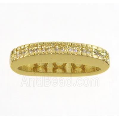 copper oval bead paved zircon with 3holes, gold plated