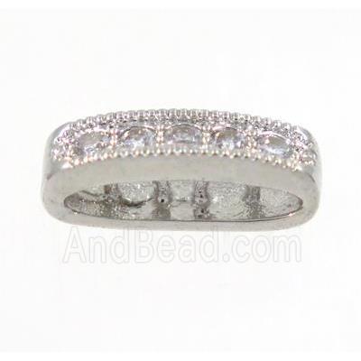 copper oval bead paved zircon with 2holes, platinum plated