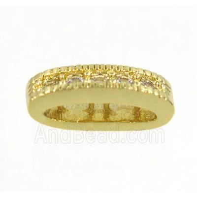 copper oval bead paved zircon with 2holes, gold plated