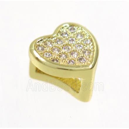 copper Heart bead paved zircon, gold plated