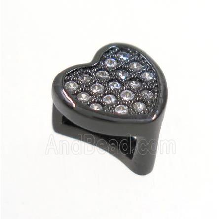 copper Heart bead paved zircon, black plated