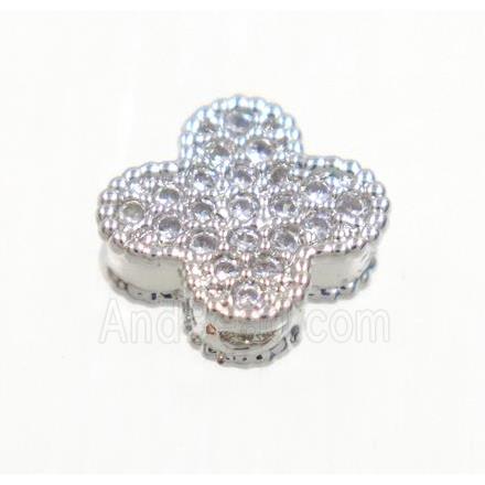 copper four-leaf Clover bead paved zircon, platinum plated