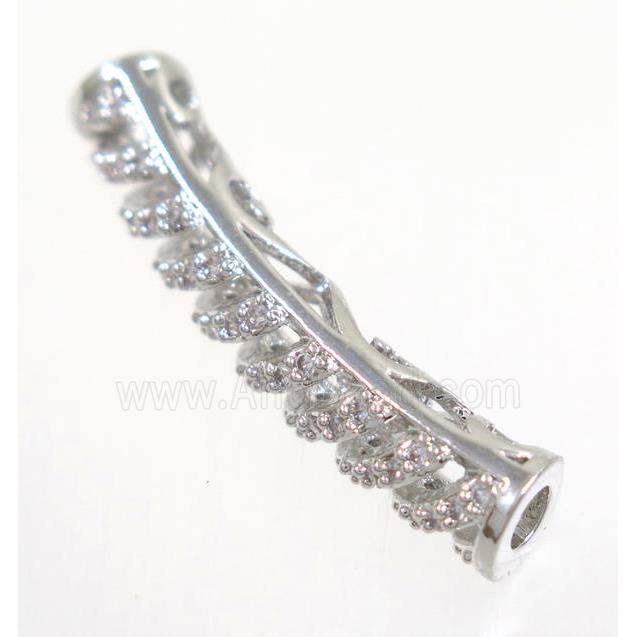 curving copper tube beads paved zircon, platinum plated