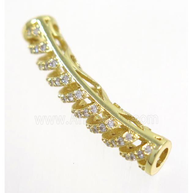 curving copper tube beads paved zircon, gold plated